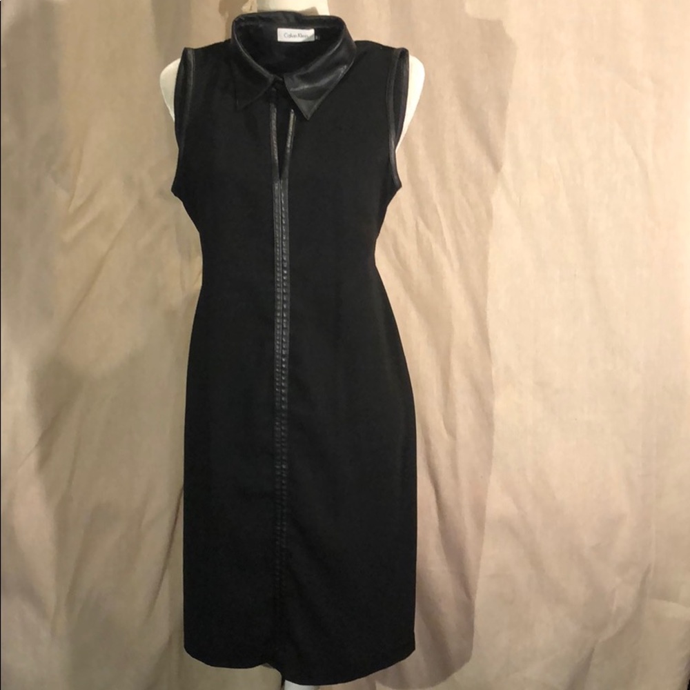 CALVIN KLEIN • high collar little black  dress